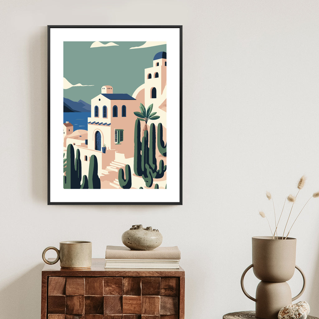 Plakat Architektura I Roślinność Na Wyspie Santorini Rama Aluminiowa Kolor Czarny