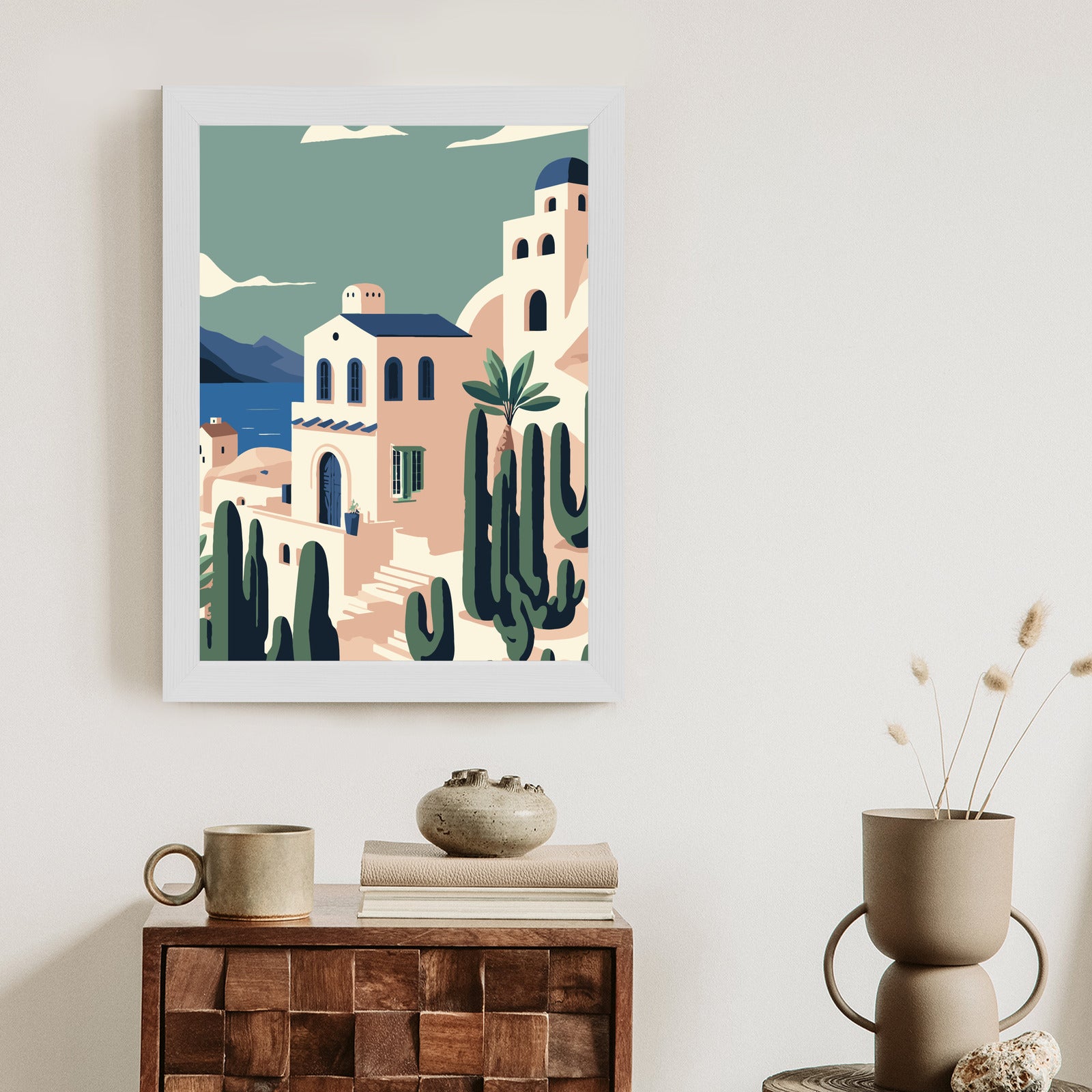 Plakat Architektura I Roślinność Na Wyspie Santorini Rama Aluminiowa Kolor Czarny