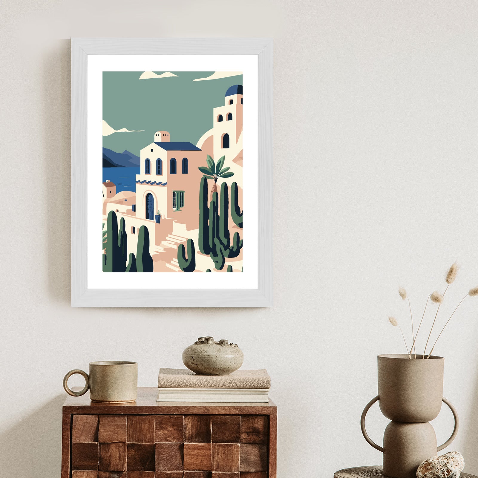 Plakat Architektura I Roślinność Na Wyspie Santorini Rama Aluminiowa Kolor Czarny