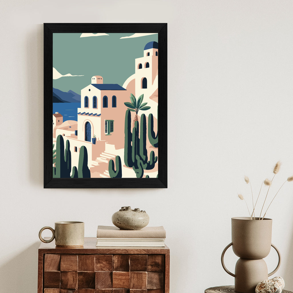 Plakat Architektura I Roślinność Na Wyspie Santorini Rama Aluminiowa Kolor Czarny