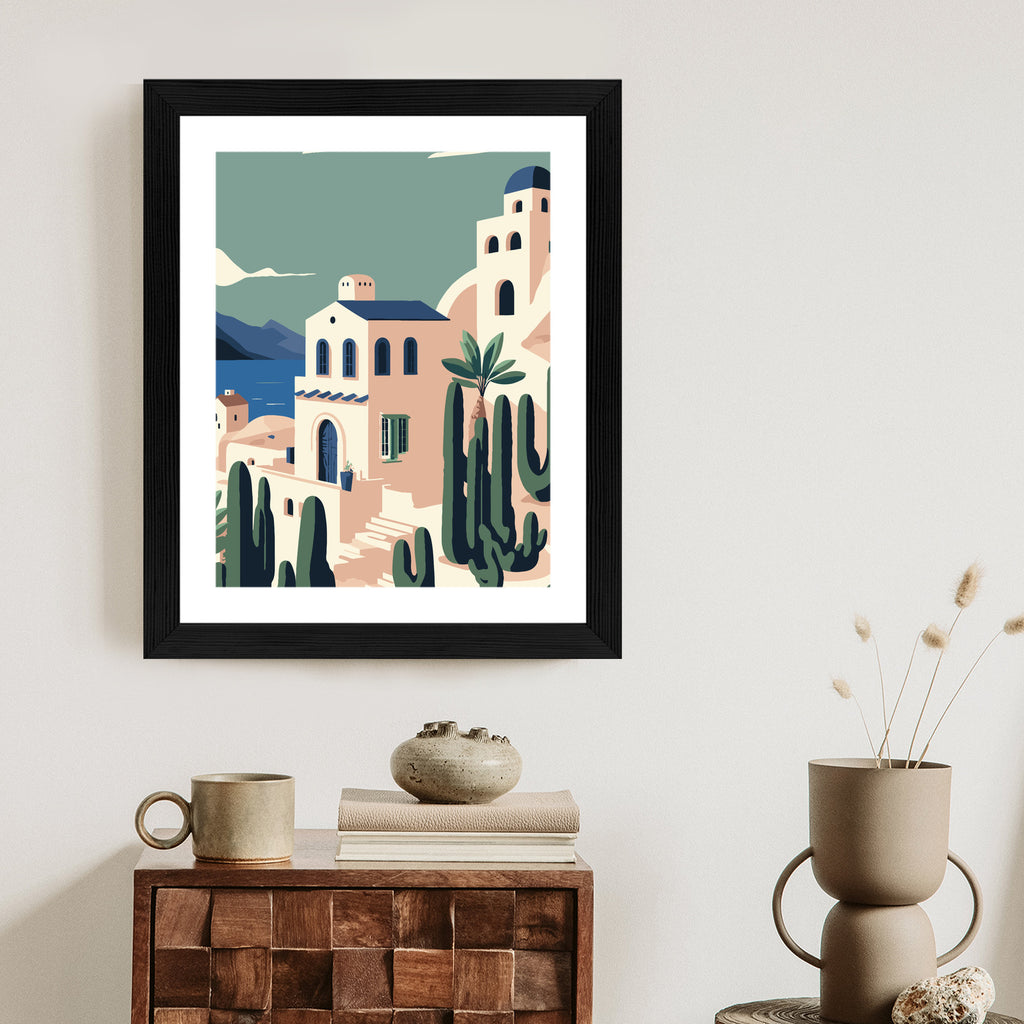 Plakat Architektura I Roślinność Na Wyspie Santorini Rama Aluminiowa Kolor Czarny