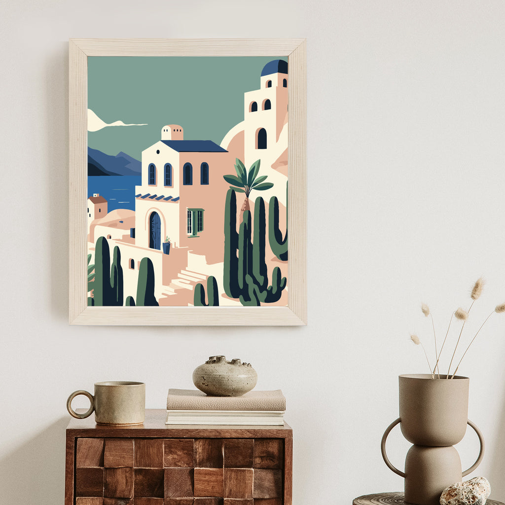 Plakat Architektura I Roślinność Na Wyspie Santorini Rama Aluminiowa Kolor Czarny
