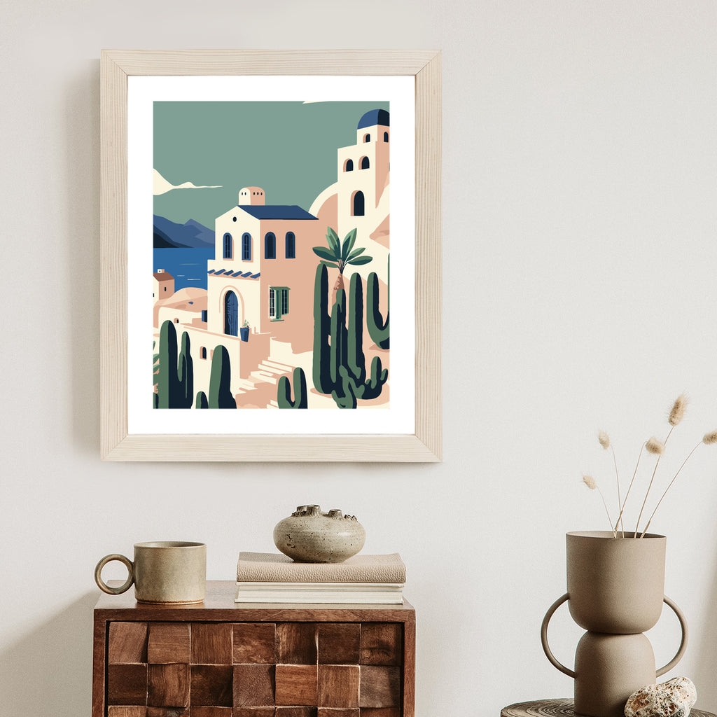 Plakat Architektura I Roślinność Na Wyspie Santorini Rama Aluminiowa Kolor Czarny