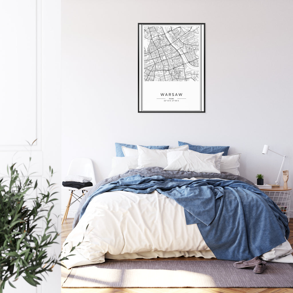 Plakat Warszawa Czarno Biała Mapa Rama Aluminiowa Kolor Czarny