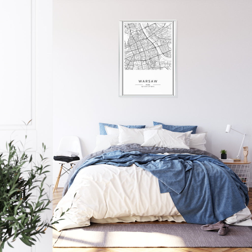 Plakat Warszawa Czarno Biała Mapa Rama Aluminiowa Kolor Czarny