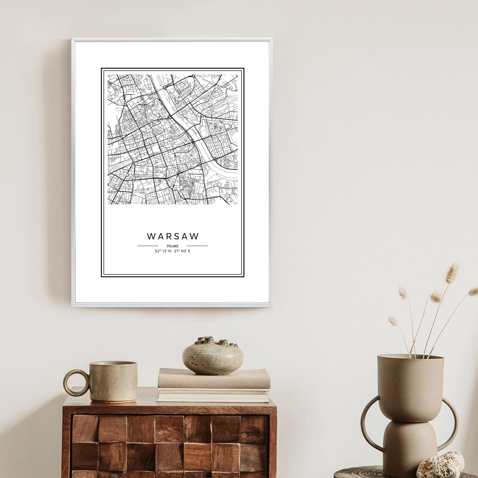 Plakat Warszawa Czarno Biała Mapa Rama Aluminiowa Kolor Czarny