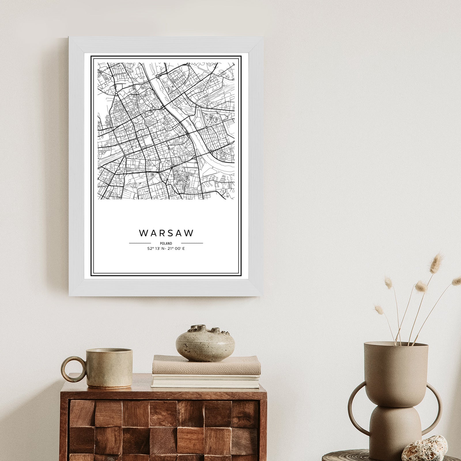 Plakat Warszawa Czarno Biała Mapa Rama Aluminiowa Kolor Czarny