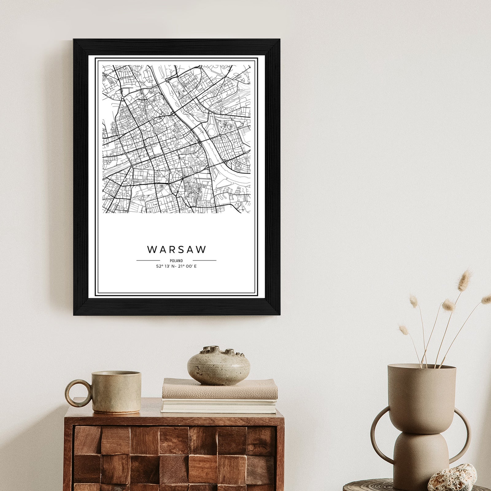 Plakat Warszawa Czarno Biała Mapa Rama Aluminiowa Kolor Czarny