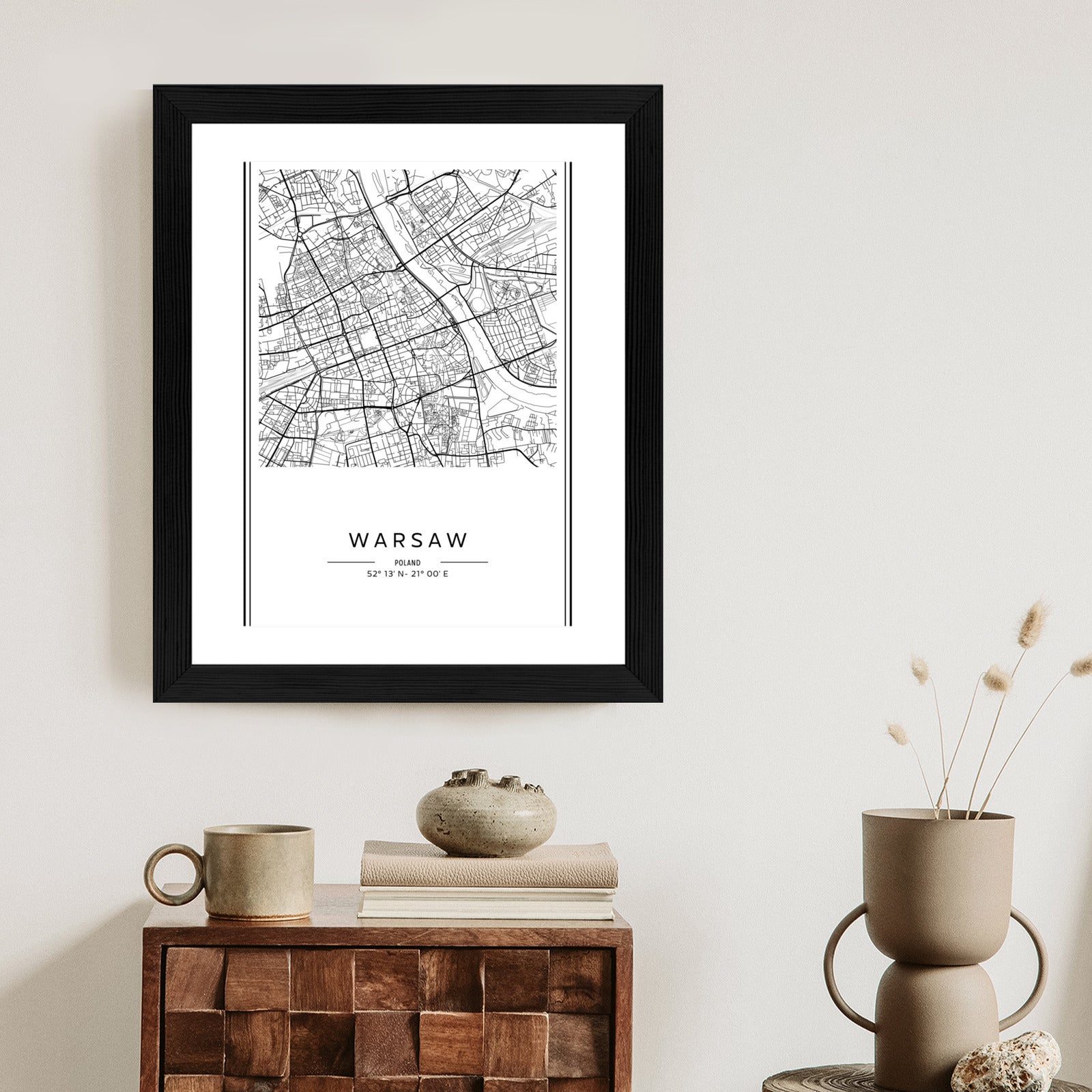 Plakat Warszawa Czarno Biała Mapa Rama Aluminiowa Kolor Czarny