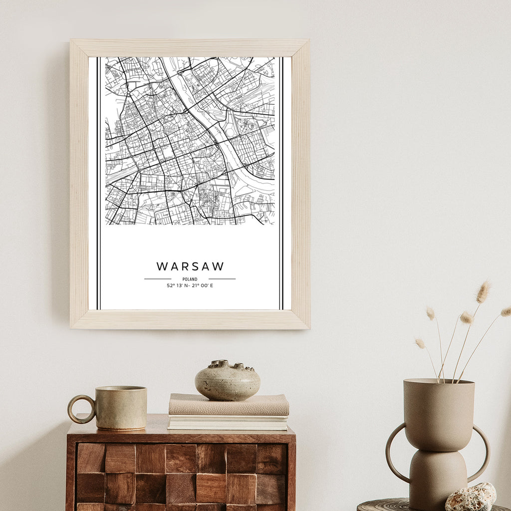 Plakat Warszawa Czarno Biała Mapa Rama Aluminiowa Kolor Czarny