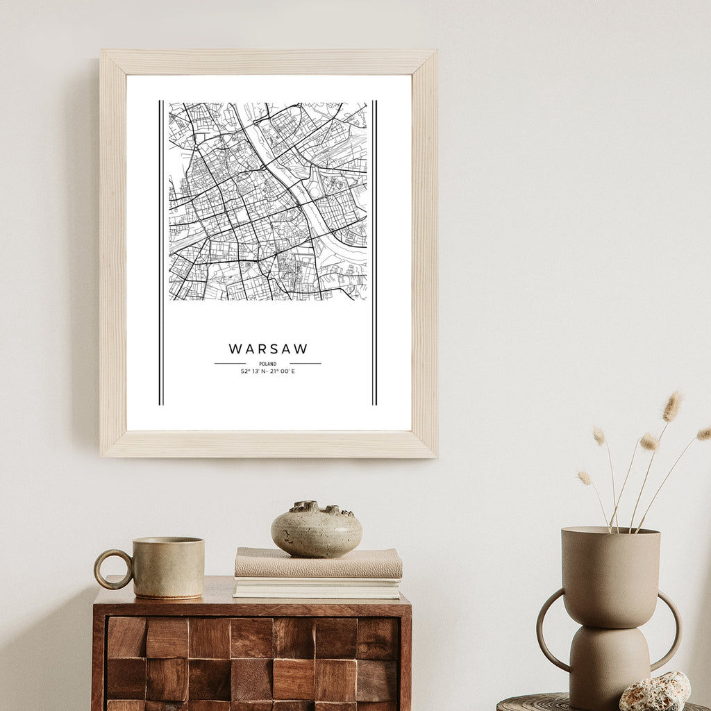Plakat Warszawa Czarno Biała Mapa Rama Aluminiowa Kolor Czarny