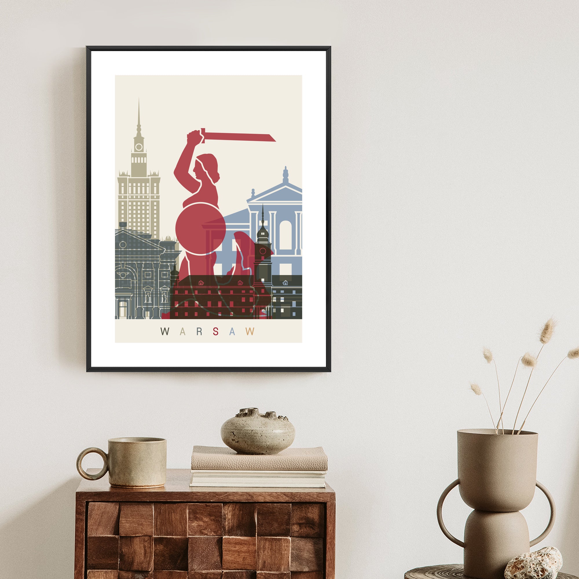 Plakat Kolorowe Sylwetki Architektury I Warszawska Syrenka Rama Aluminiowa Kolor Czarny