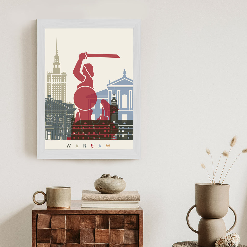 Plakat Kolorowe Sylwetki Architektury I Warszawska Syrenka Rama Aluminiowa Kolor Czarny