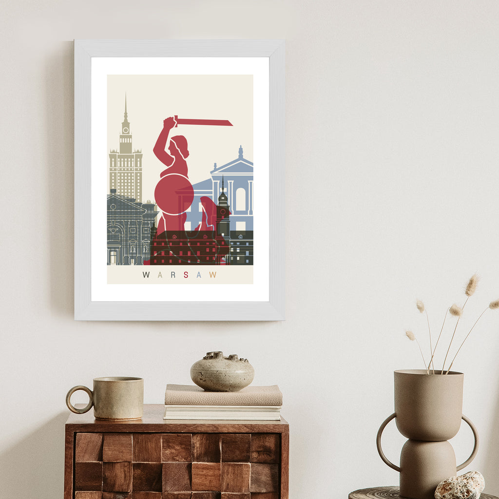 Plakat Kolorowe Sylwetki Architektury I Warszawska Syrenka Rama Aluminiowa Kolor Czarny