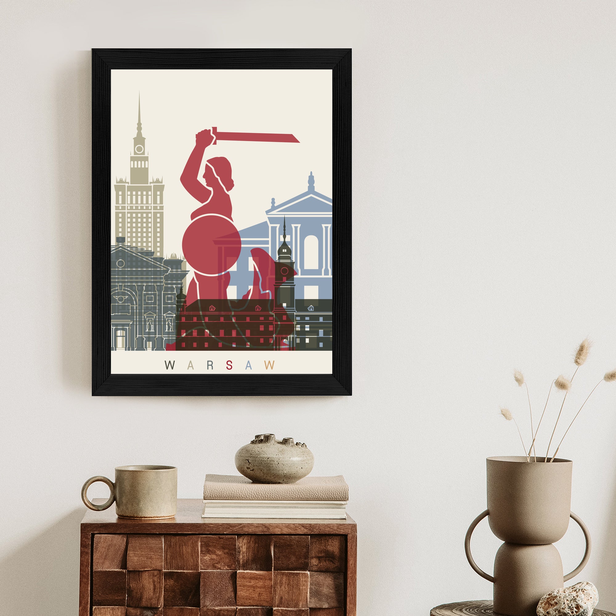 Plakat Kolorowe Sylwetki Architektury I Warszawska Syrenka Rama Aluminiowa Kolor Czarny