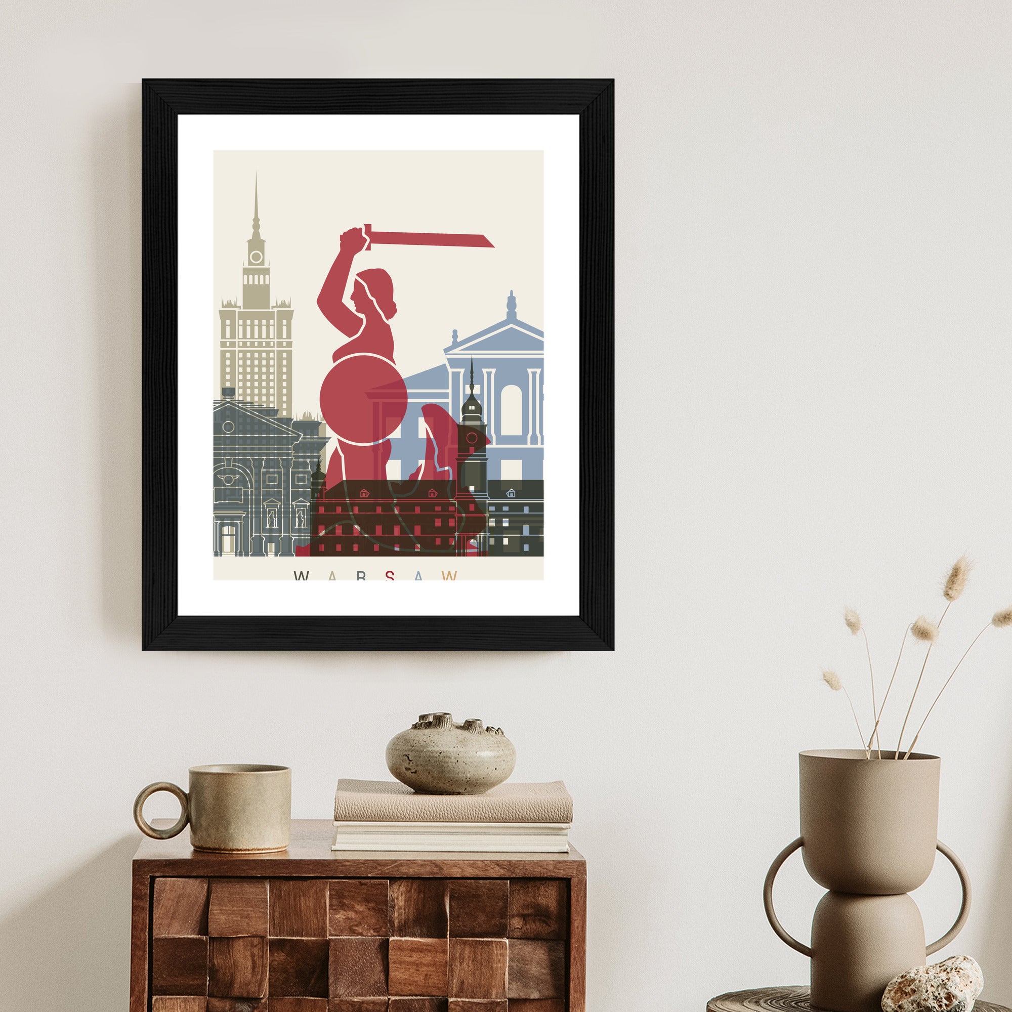 Plakat Kolorowe Sylwetki Architektury I Warszawska Syrenka Rama Aluminiowa Kolor Czarny