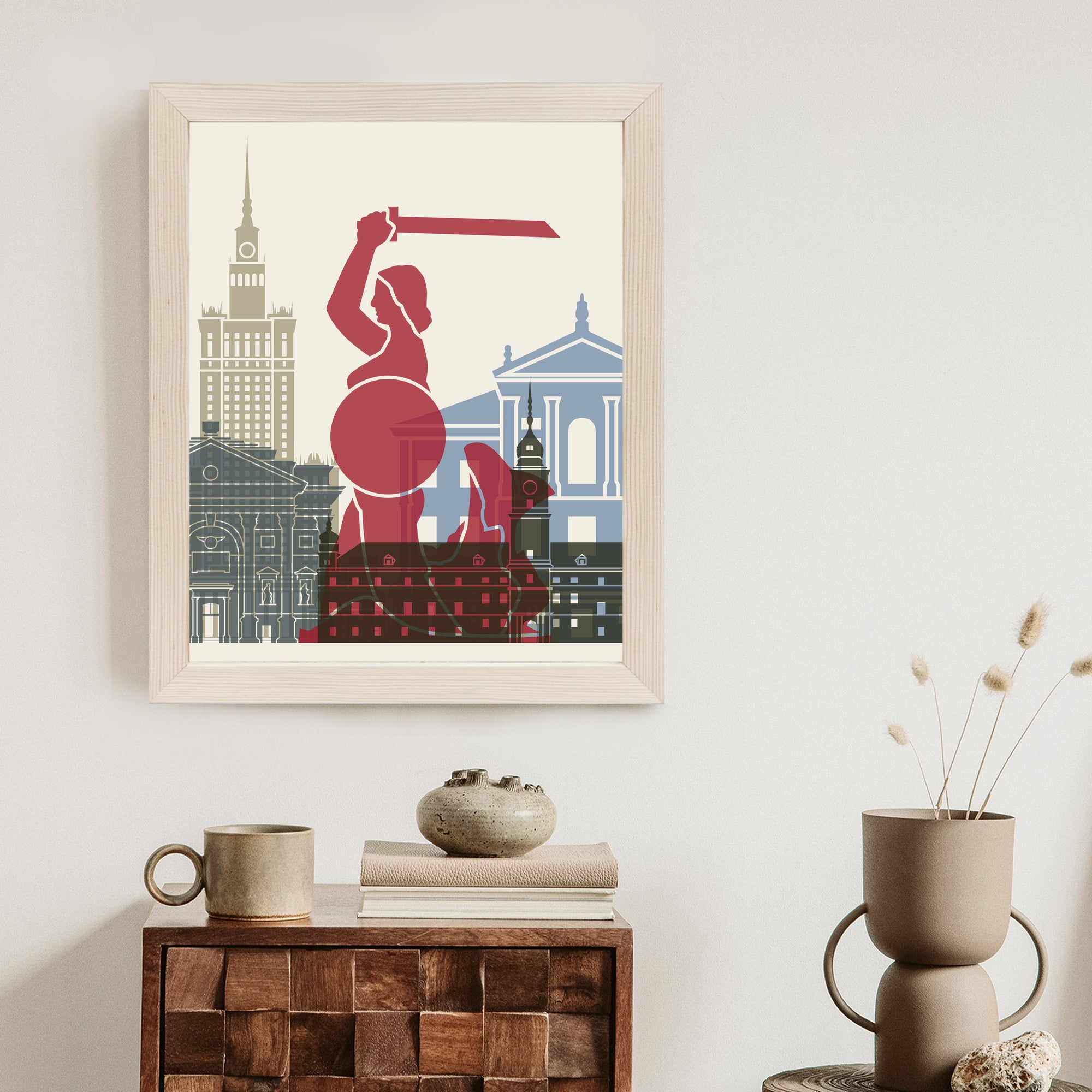 Plakat Kolorowe Sylwetki Architektury I Warszawska Syrenka Rama Aluminiowa Kolor Czarny