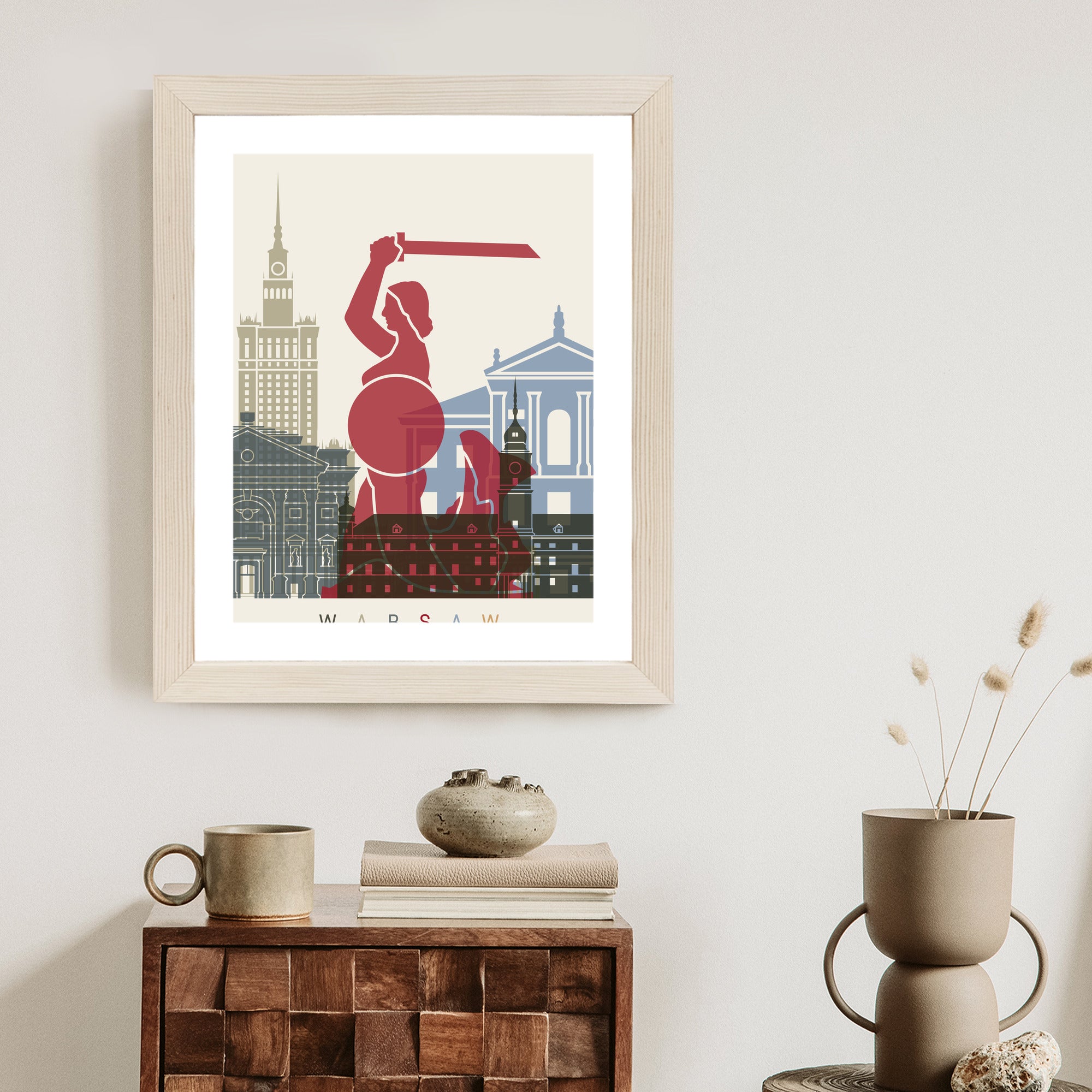 Plakat Kolorowe Sylwetki Architektury I Warszawska Syrenka Rama Aluminiowa Kolor Czarny
