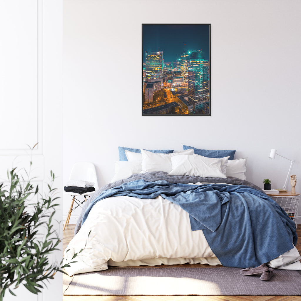 Plakat Warszawa Nocą Z Lotu Ptaka Rama Aluminiowa Kolor Czarny