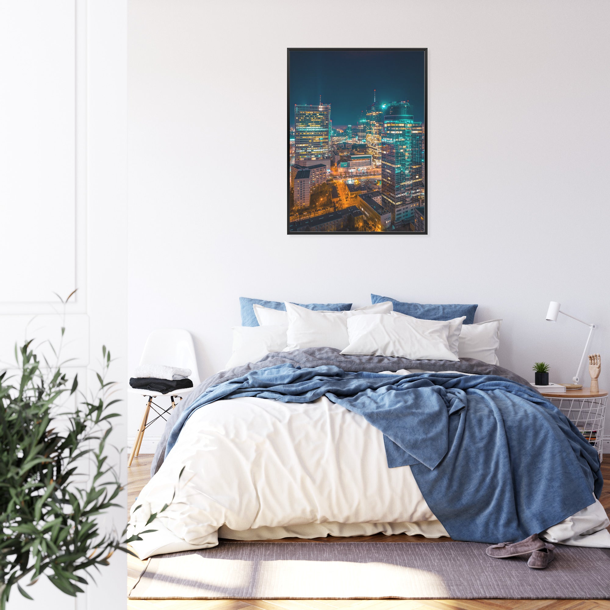 Plakat Warszawa Nocą Z Lotu Ptaka Rama Aluminiowa Kolor Czarny