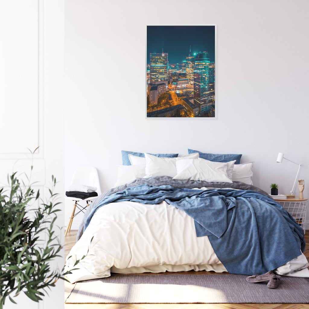 Plakat Warszawa Nocą Z Lotu Ptaka Rama Aluminiowa Kolor Czarny