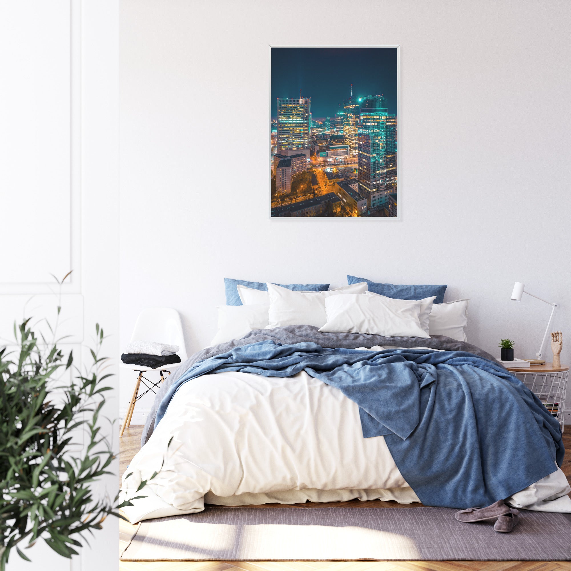 Plakat Warszawa Nocą Z Lotu Ptaka Rama Aluminiowa Kolor Czarny