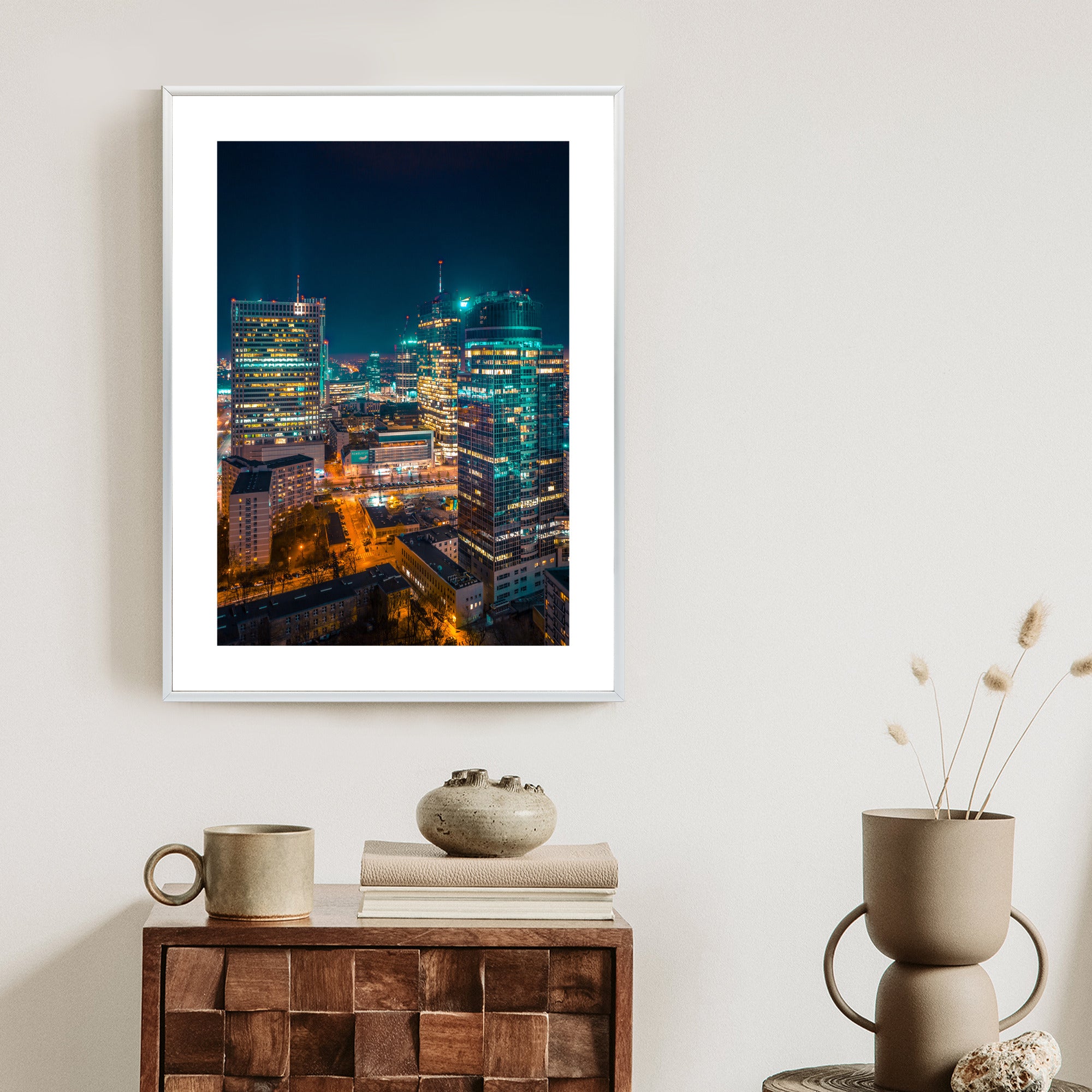 Plakat Warszawa Nocą Z Lotu Ptaka Rama Aluminiowa Kolor Czarny