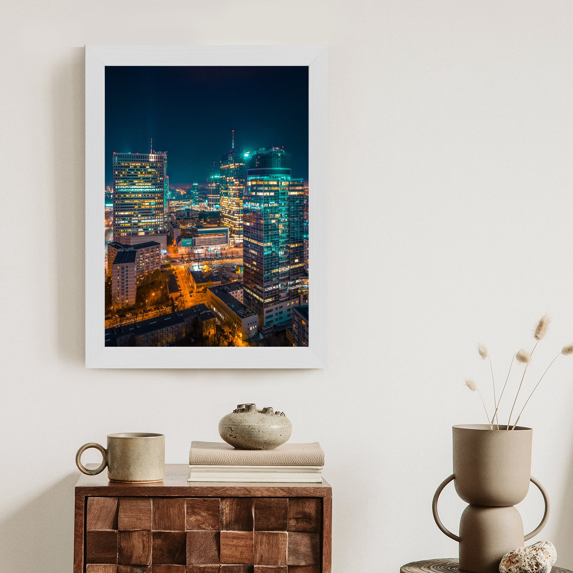 Plakat Warszawa Nocą Z Lotu Ptaka Rama Aluminiowa Kolor Czarny