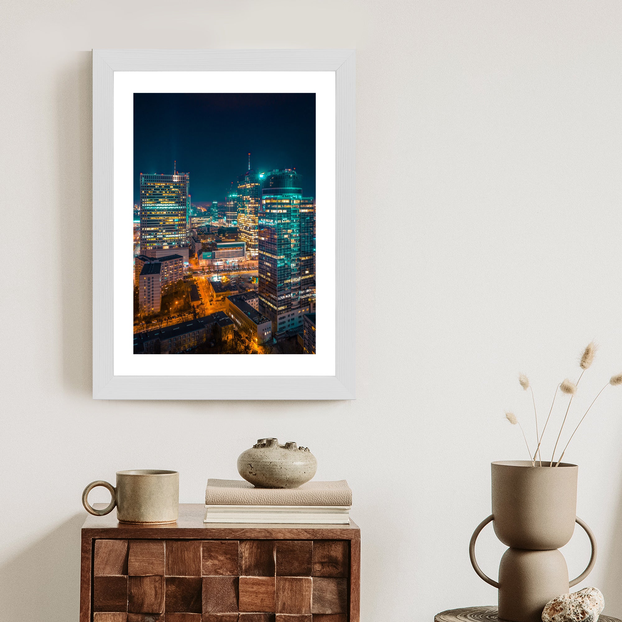 Plakat Warszawa Nocą Z Lotu Ptaka Rama Aluminiowa Kolor Czarny