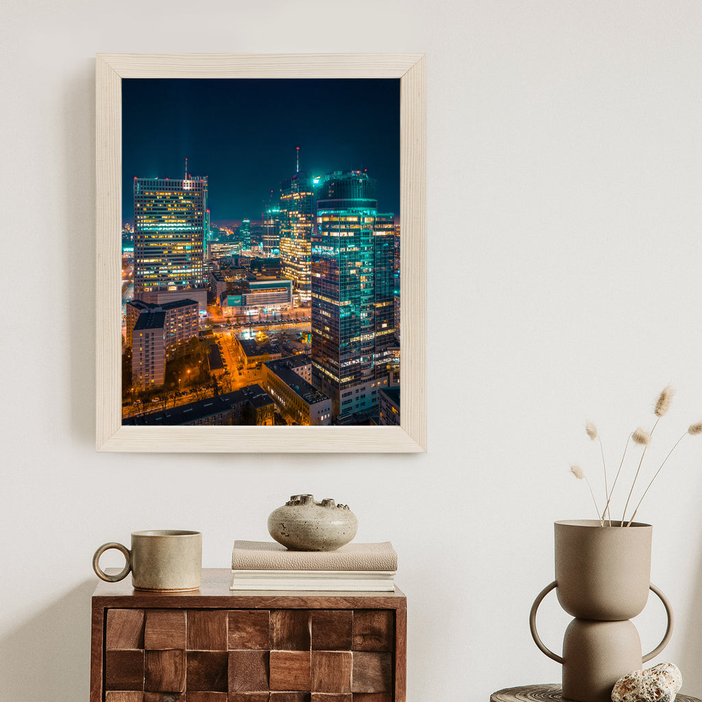Plakat Warszawa Nocą Z Lotu Ptaka Rama Aluminiowa Kolor Czarny
