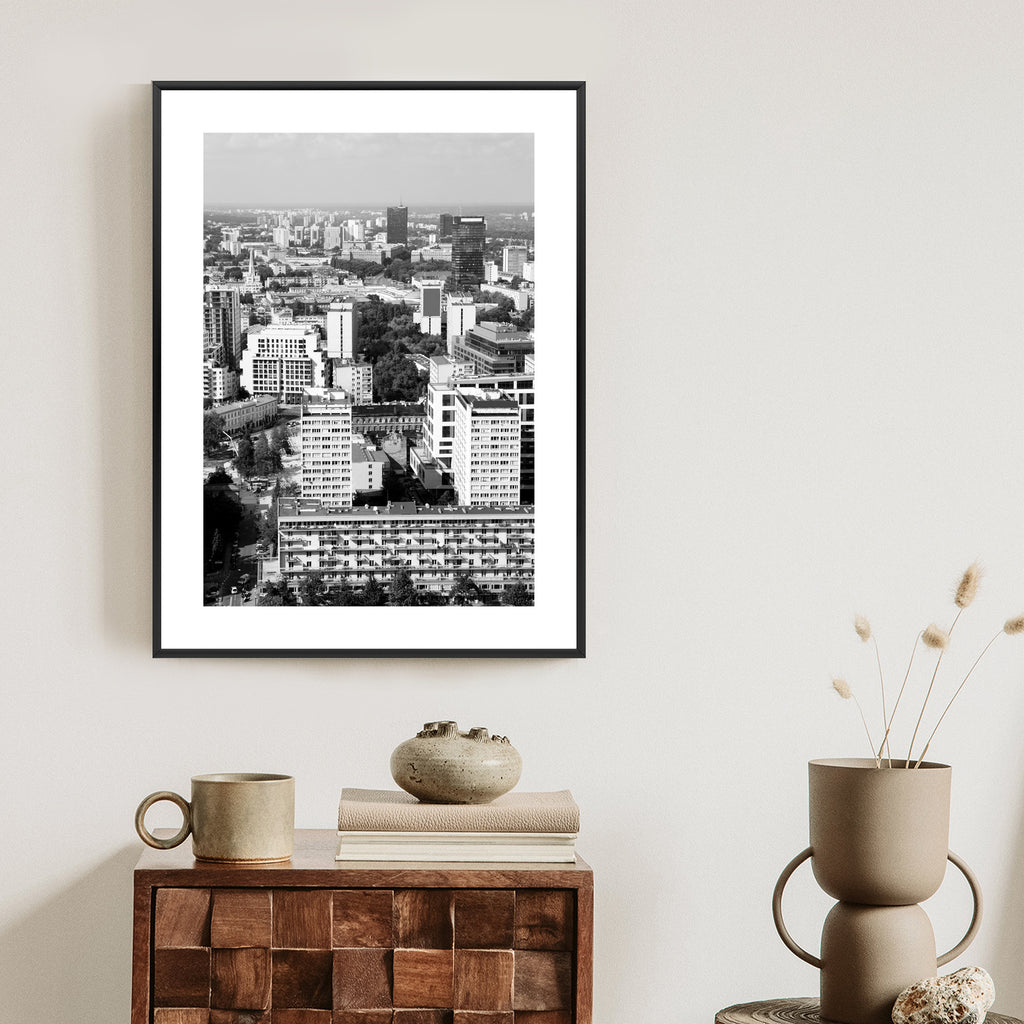 Plakat Czarno Biała Warszawa Z Lotu Ptaka Rama Aluminiowa Kolor Czarny