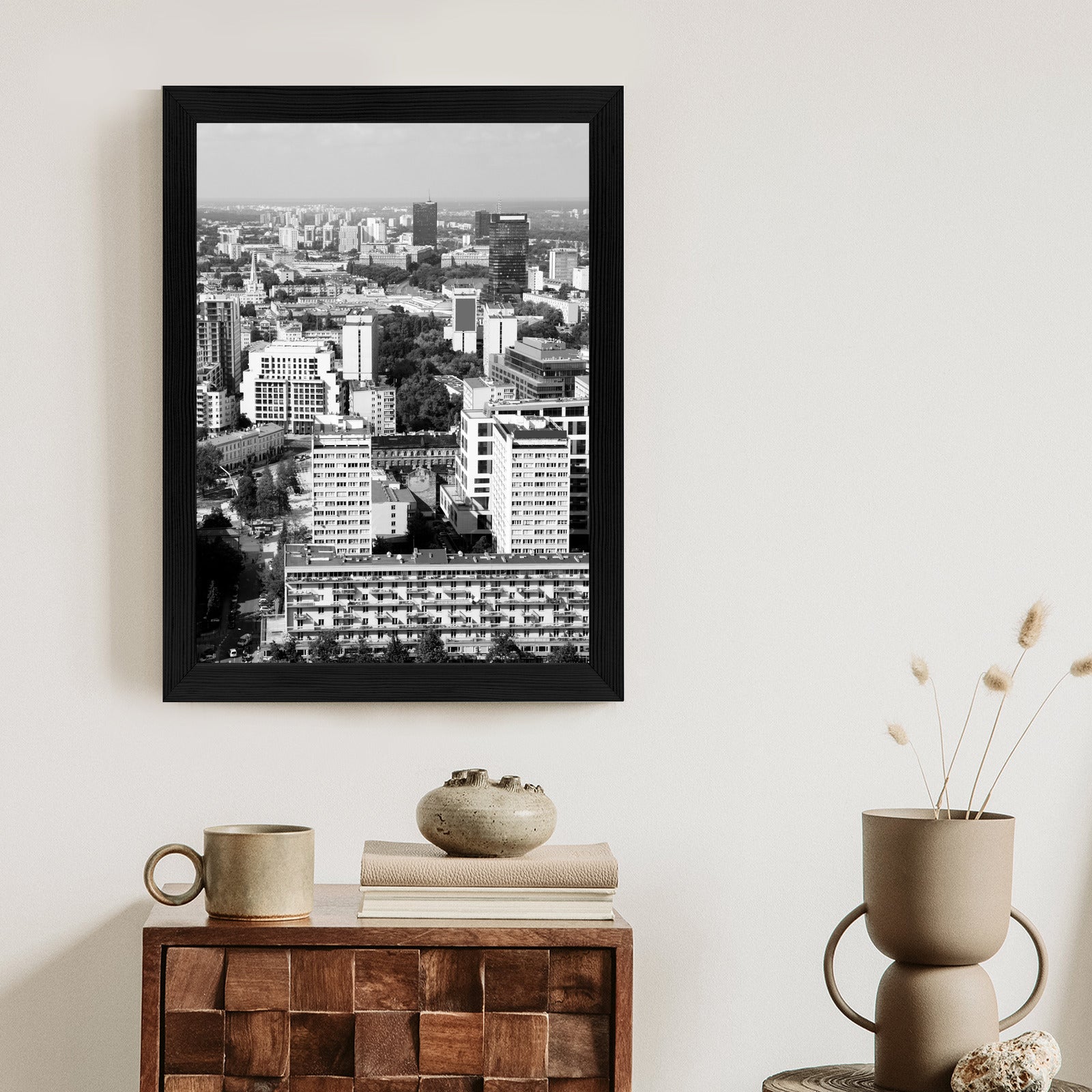 Plakat Czarno Biała Warszawa Z Lotu Ptaka Rama Aluminiowa Kolor Czarny