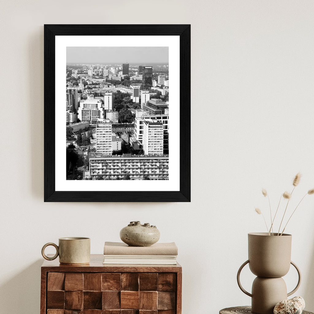 Plakat Czarno Biała Warszawa Z Lotu Ptaka Rama Aluminiowa Kolor Czarny