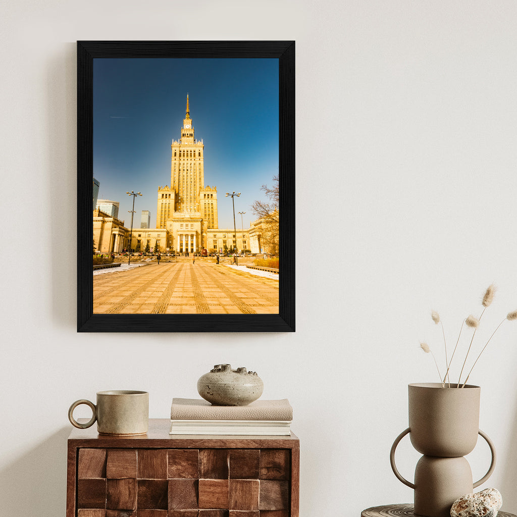 Plakat Pałac Kultury W Warszawie Na Tle Błękitnego Nieba Rama Aluminiowa Kolor Czarny