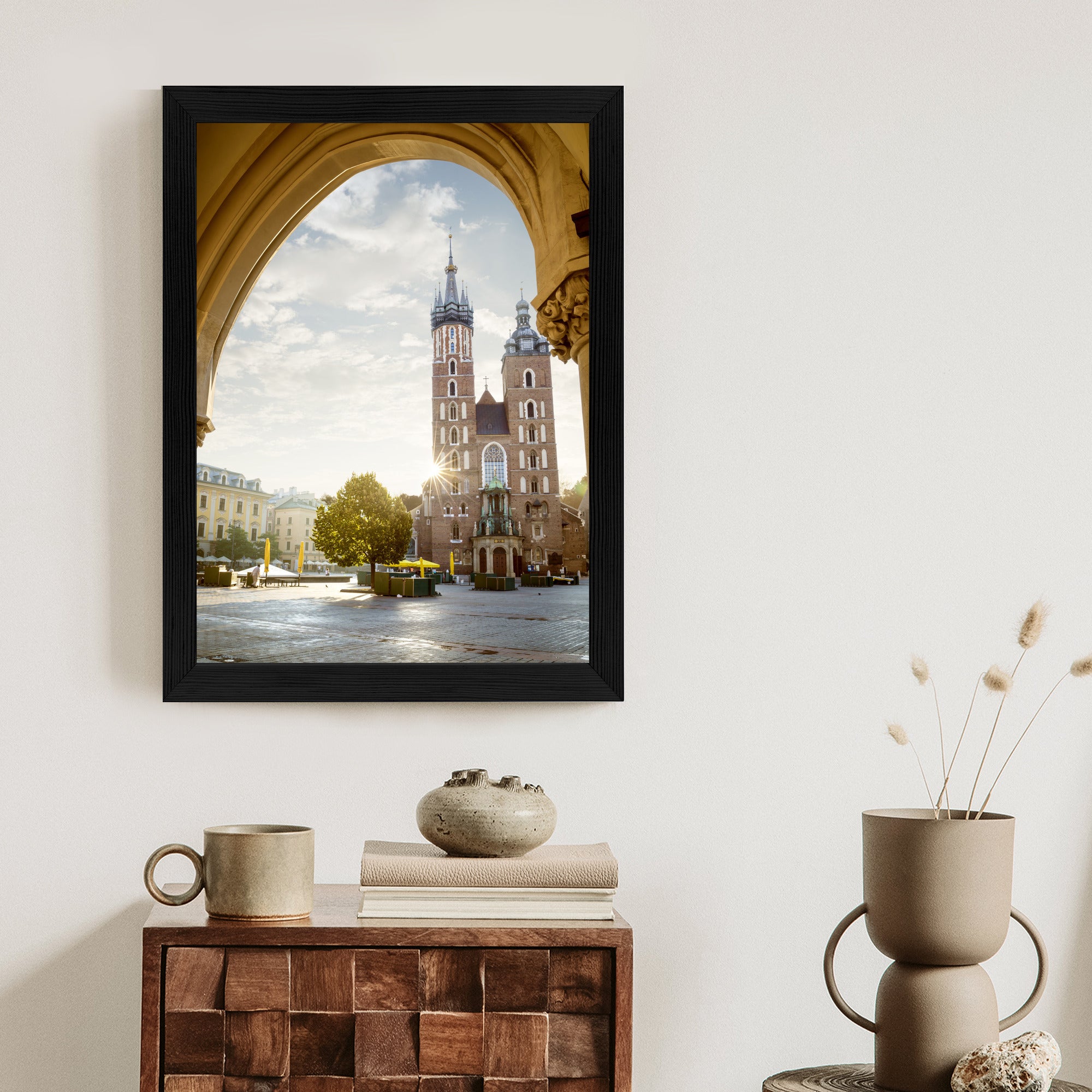 Plakat Widok Z Sukiennic Na Kościół Mariacki W Krakowie Rama Aluminiowa Kolor Czarny