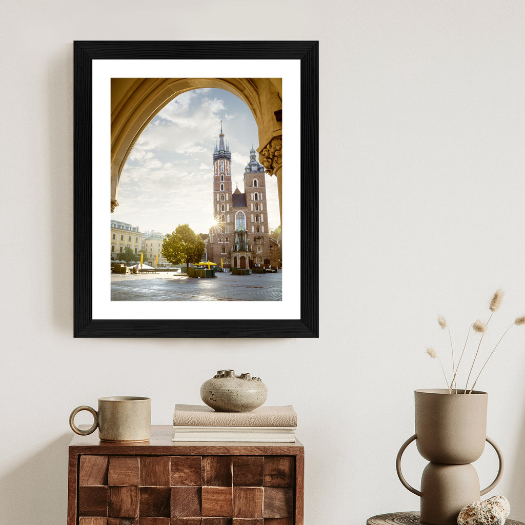 Plakat Widok Z Sukiennic Na Kościół Mariacki W Krakowie Rama Aluminiowa Kolor Czarny