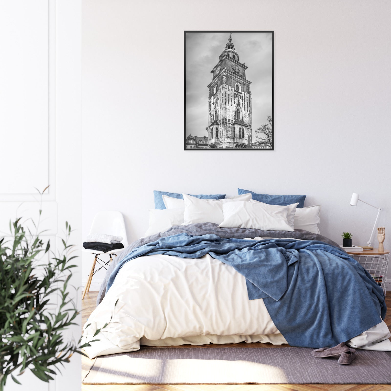 Plakat Czarno-Biała Fotografia Wieży Ratuszowej W Krakowie Rama Aluminiowa Kolor Czarny