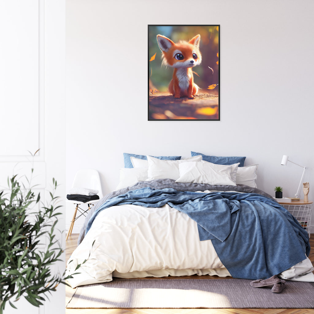Plakat Jesienne Liście I Lisek Rama Drewniana Z Passe-Partout Kolor Naturalny