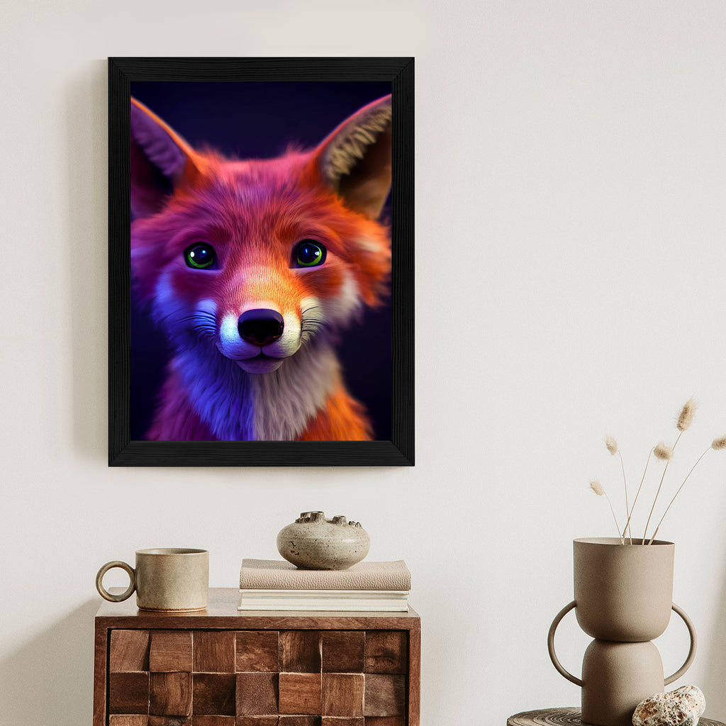 Plakat Animacja Przedstawiająca Liska Rama Drewniana Z Passe-Partout Kolor Naturalny