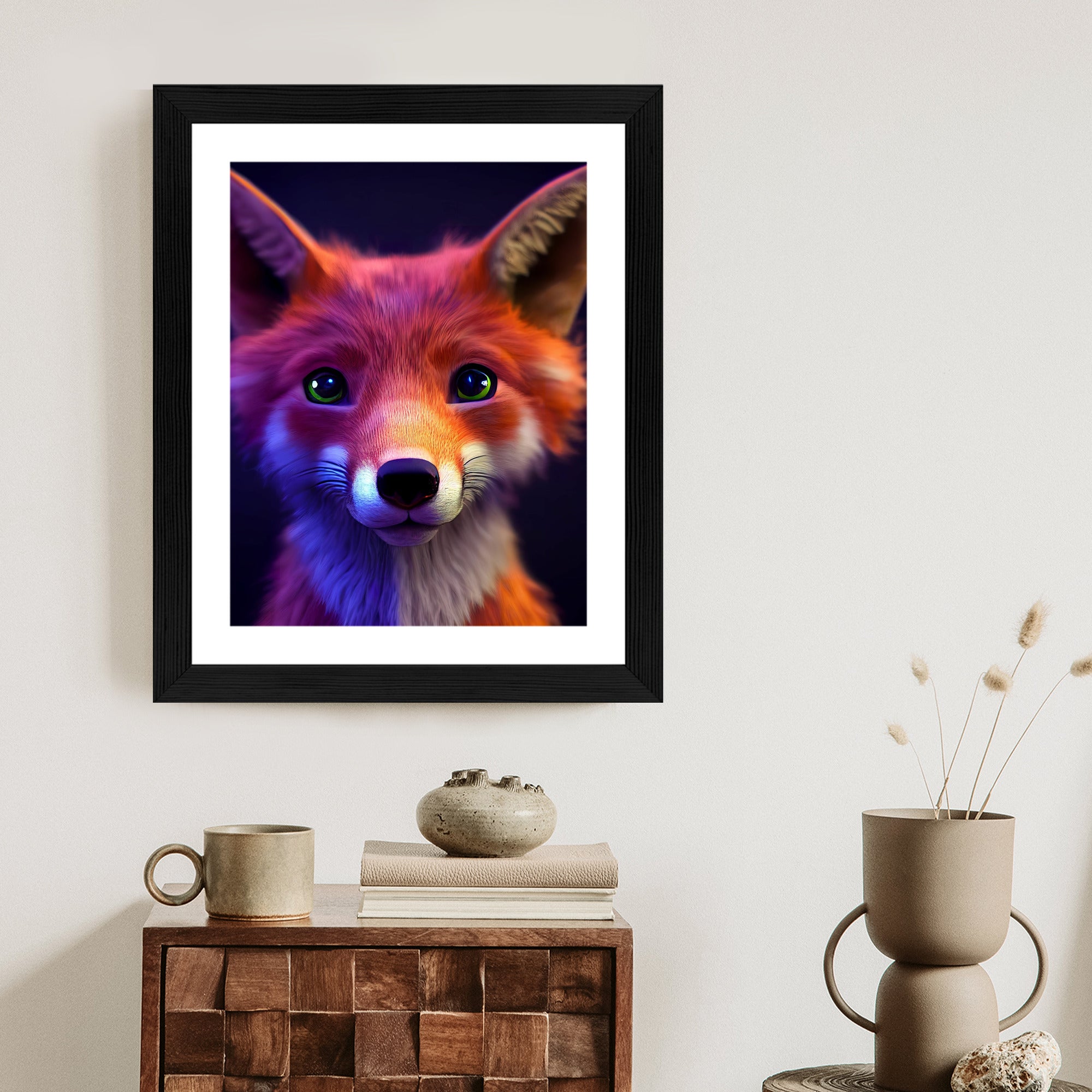 Plakat Animacja Przedstawiająca Liska Rama Drewniana Z Passe-Partout Kolor Naturalny