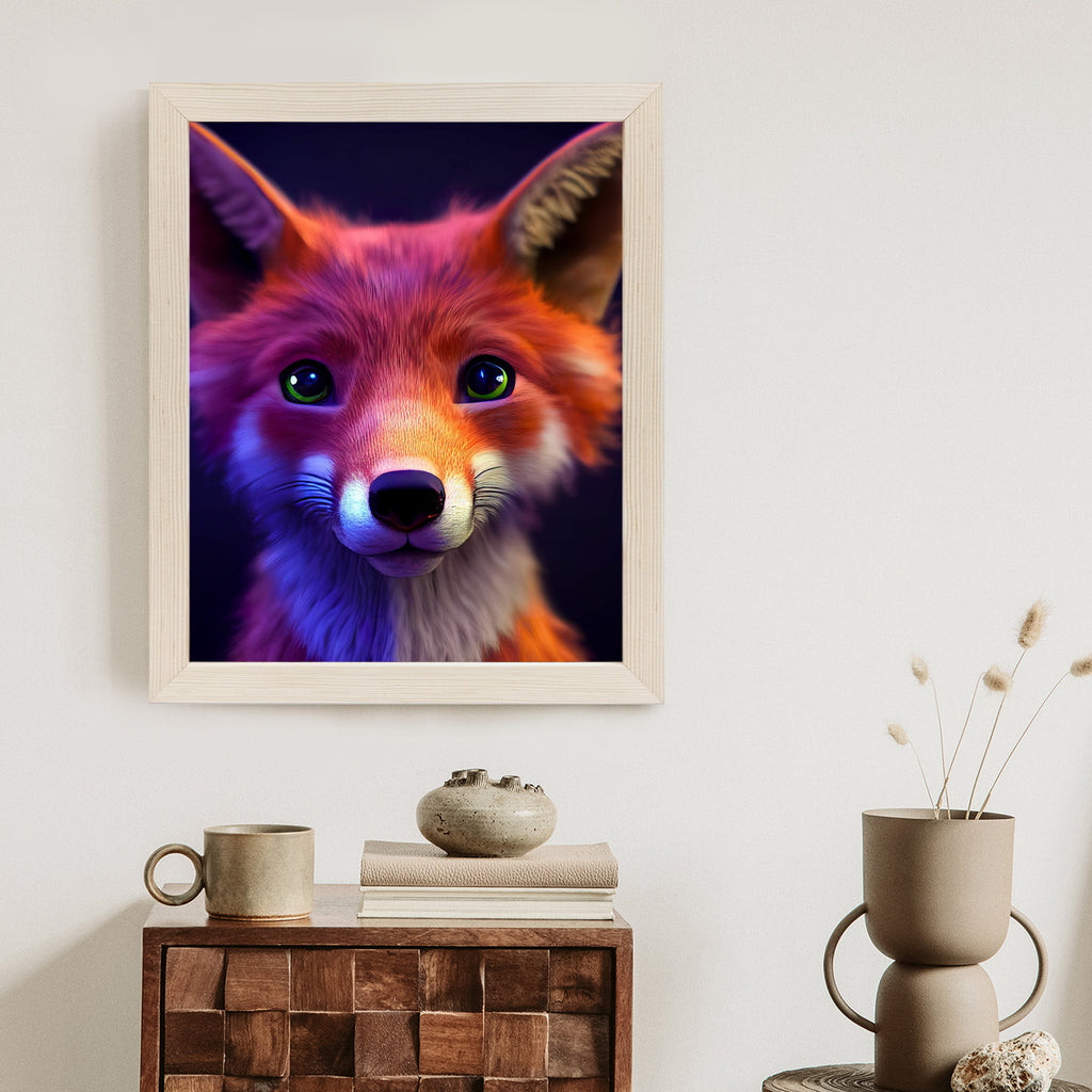 Plakat Animacja Przedstawiająca Liska Rama Drewniana Z Passe-Partout Kolor Naturalny