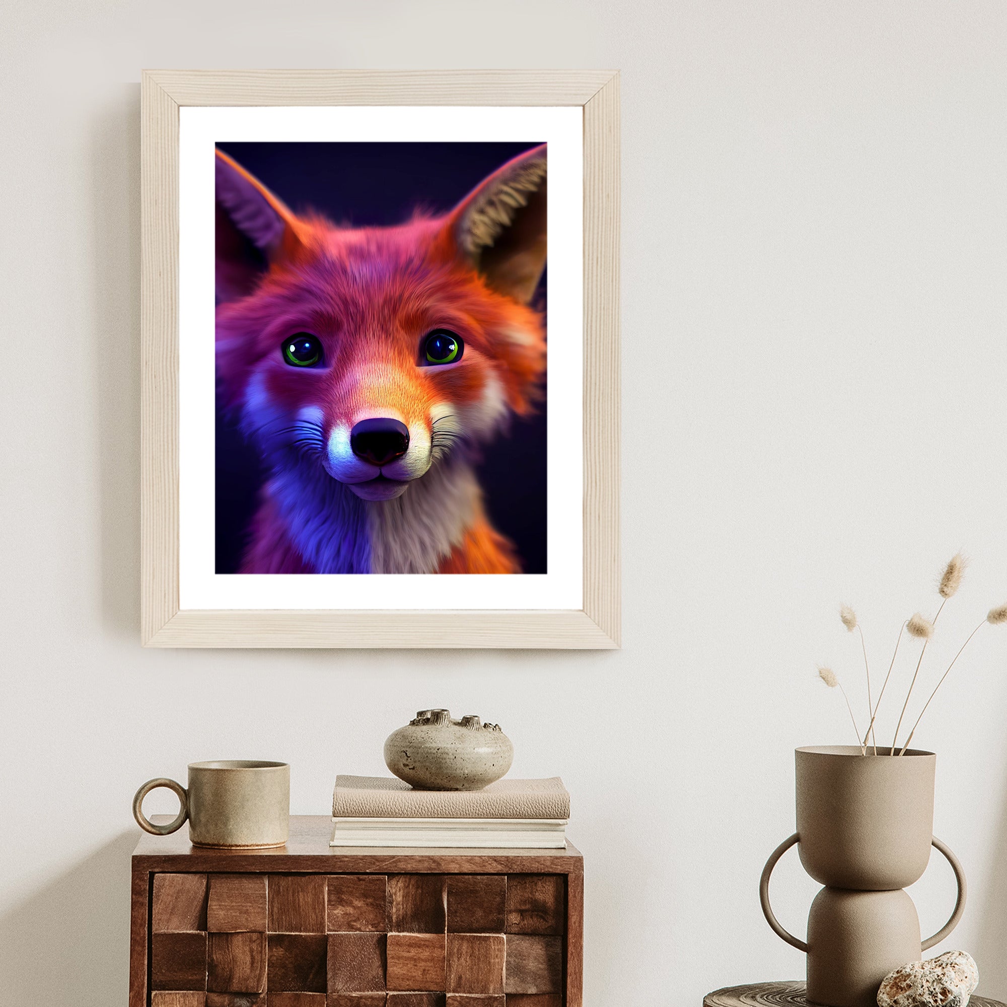Plakat Animacja Przedstawiająca Liska Rama Drewniana Z Passe-Partout Kolor Naturalny
