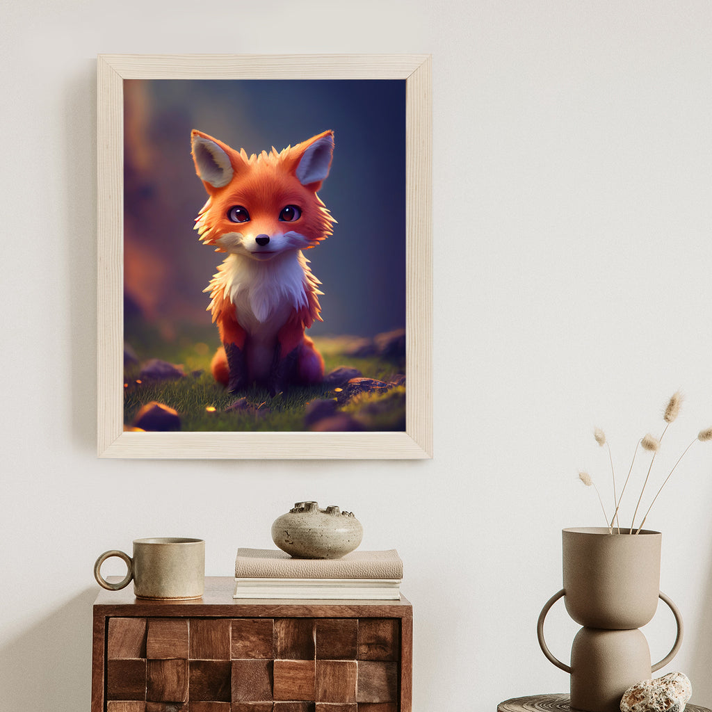 Plakat Portret Uroczego Liska Rama Drewniana Z Passe-Partout Kolor Naturalny