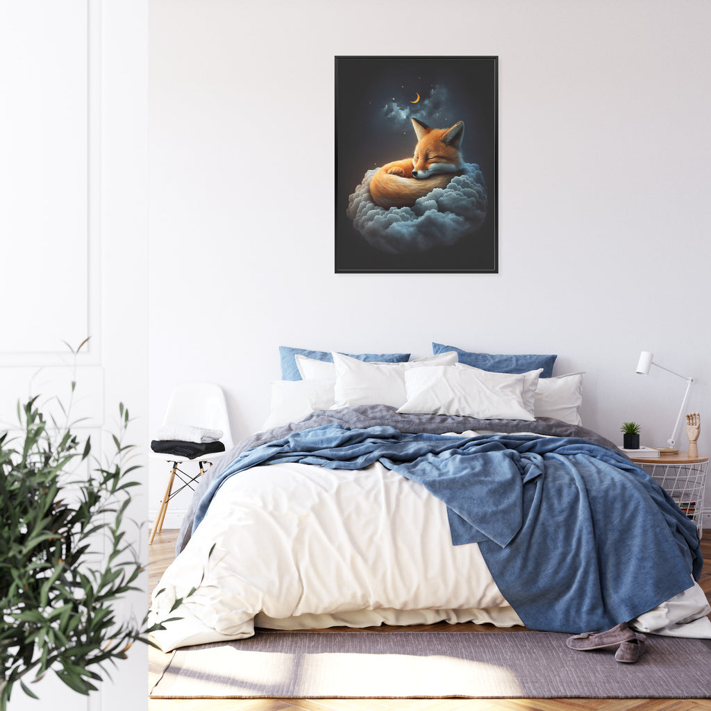 Plakat Śpiący Lisek Na Chmurce Rama Drewniana Z Passe-Partout Kolor Naturalny