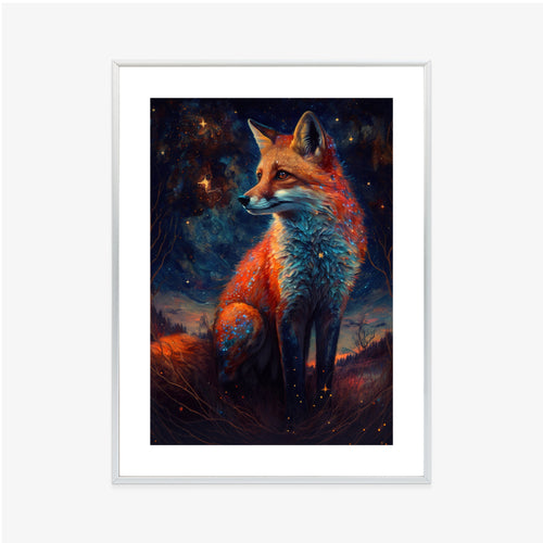 Plakat Magiczny Lis Na Ilustracji Rama Drewniana Z Passe-Partout Kolor Naturalny