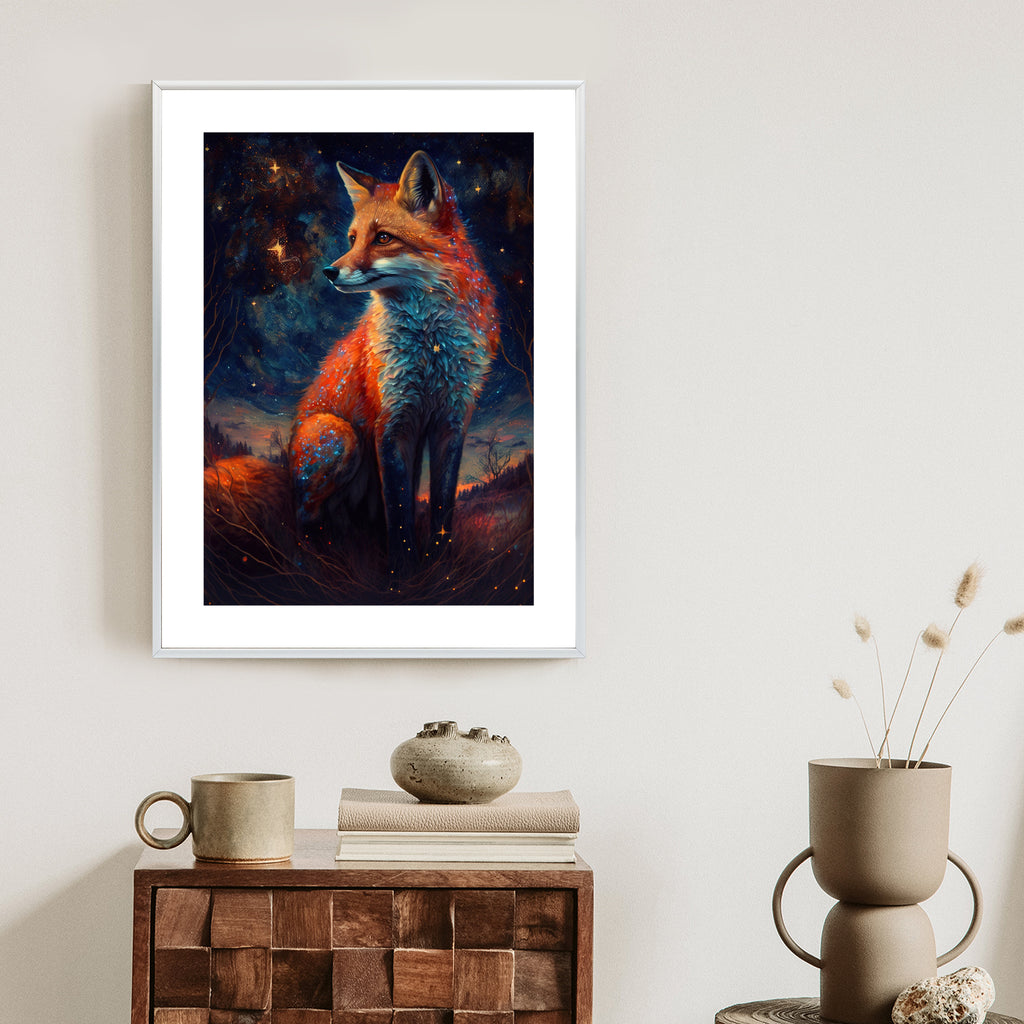 Plakat Magiczny Lis Na Ilustracji Rama Drewniana Z Passe-Partout Kolor Naturalny