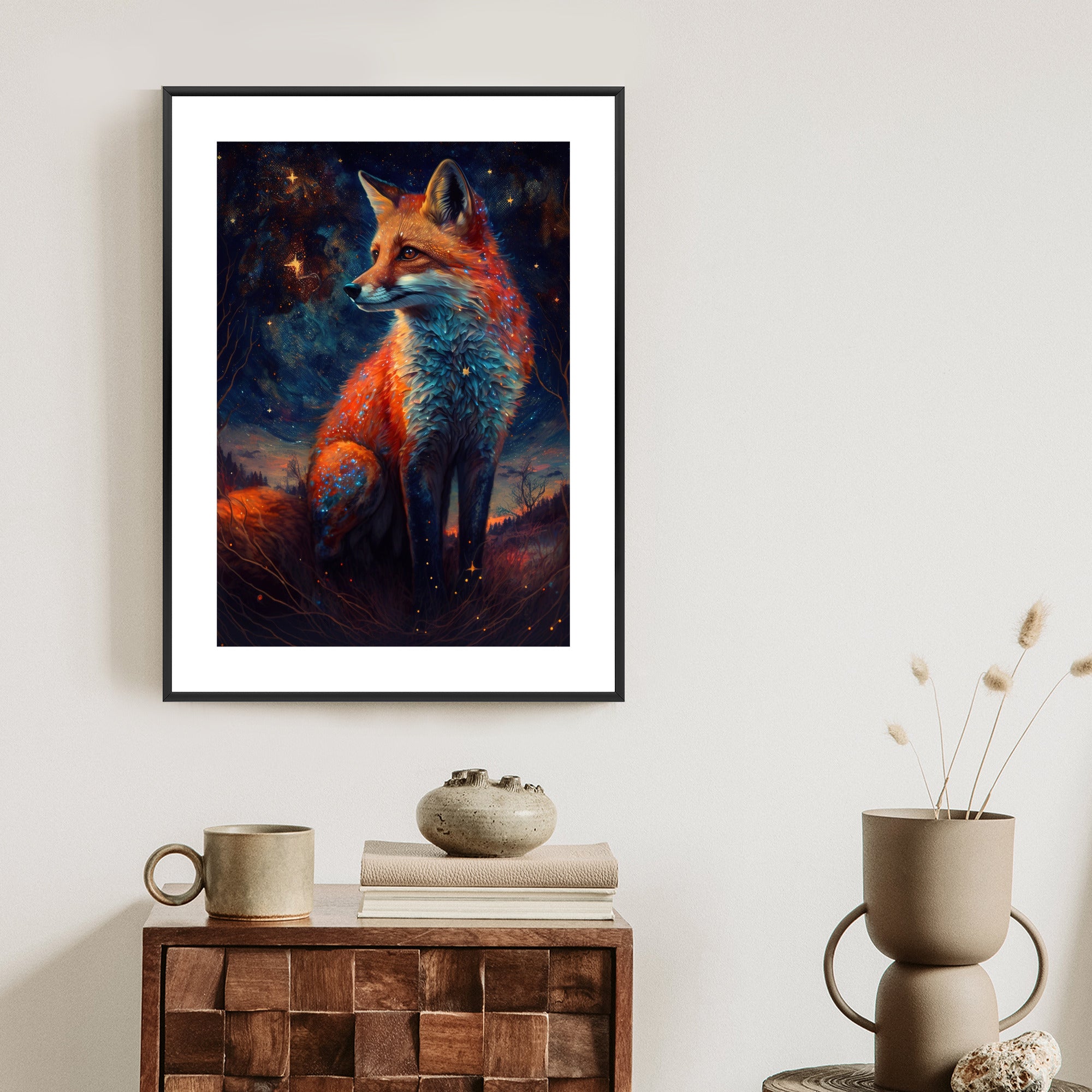Plakat Magiczny Lis Na Ilustracji Rama Drewniana Z Passe-Partout Kolor Naturalny
