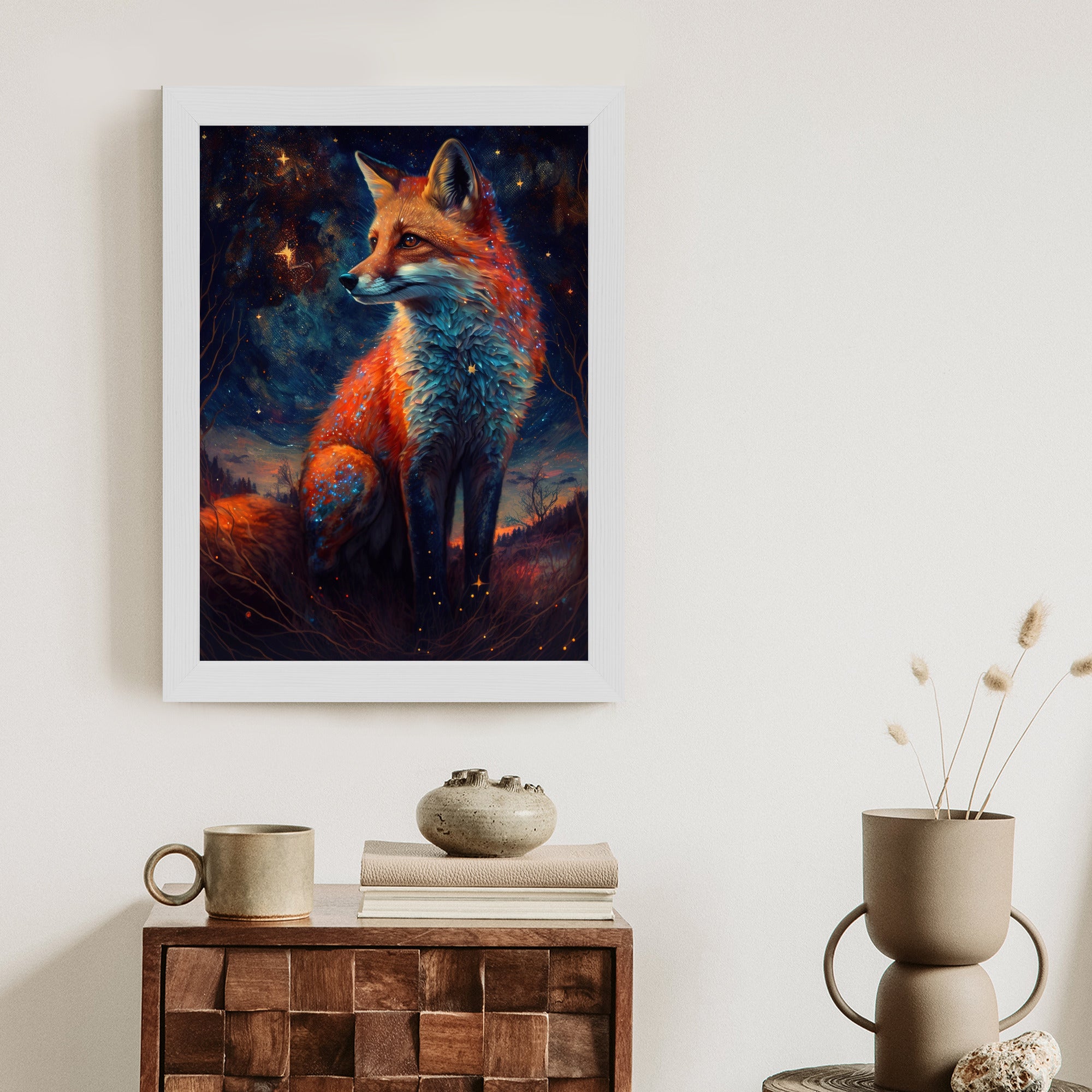 Plakat Magiczny Lis Na Ilustracji Rama Drewniana Z Passe-Partout Kolor Naturalny