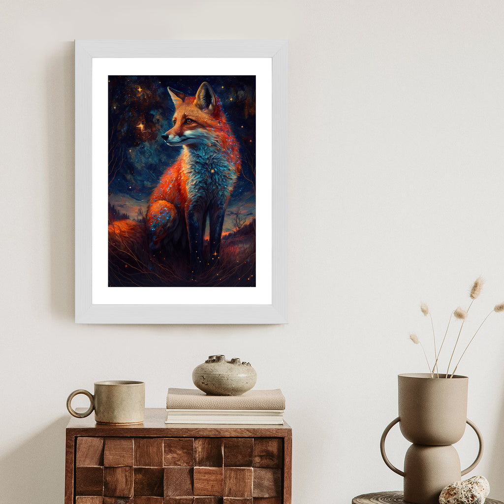 Plakat Magiczny Lis Na Ilustracji Rama Drewniana Z Passe-Partout Kolor Naturalny