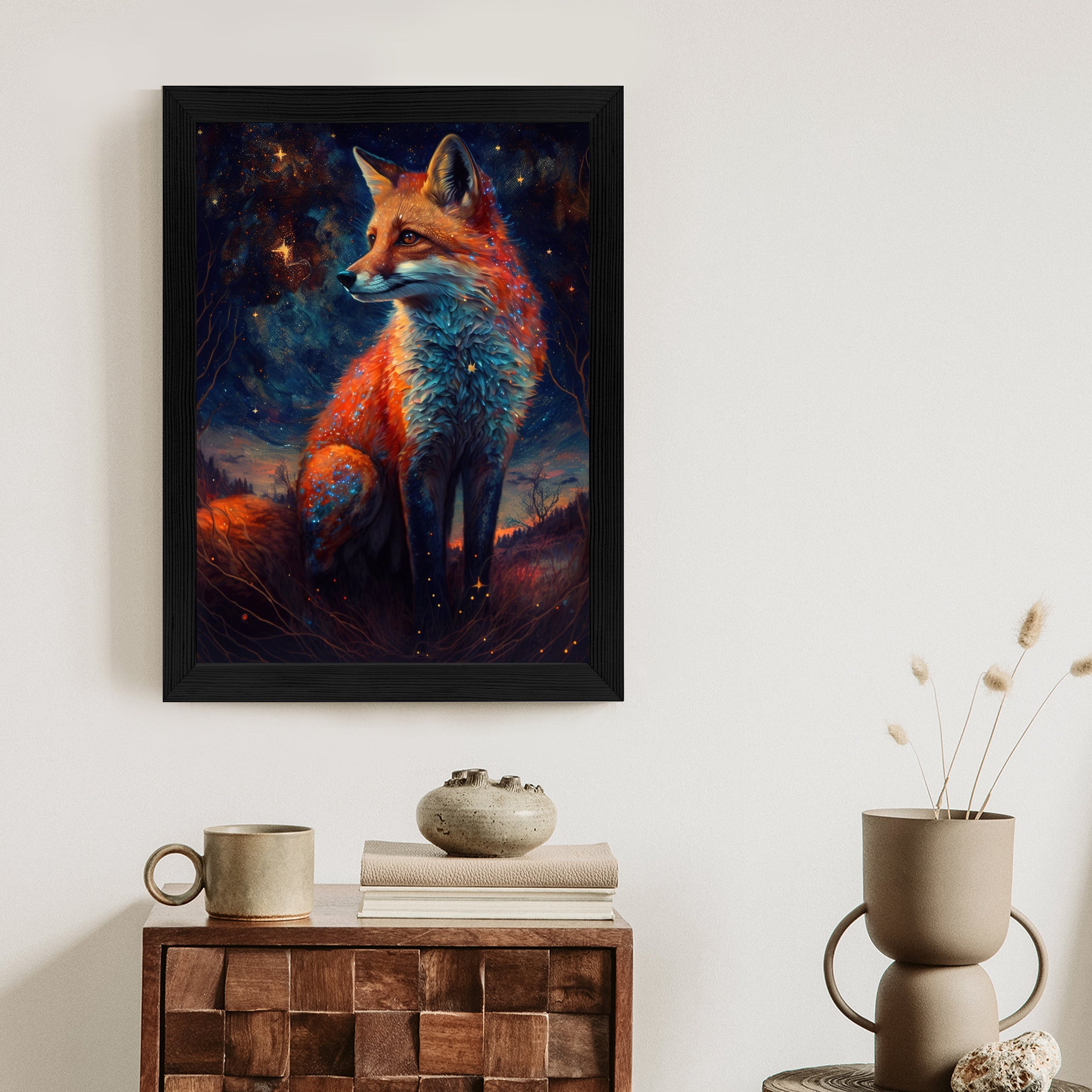 Plakat Magiczny Lis Na Ilustracji Rama Drewniana Z Passe-Partout Kolor Naturalny